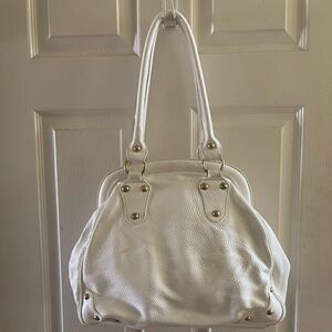Guia’s made in Italy off white pebble leather Satchel with gold tone har…
